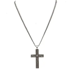 Men’s Cross Necklace with Aqua Stone