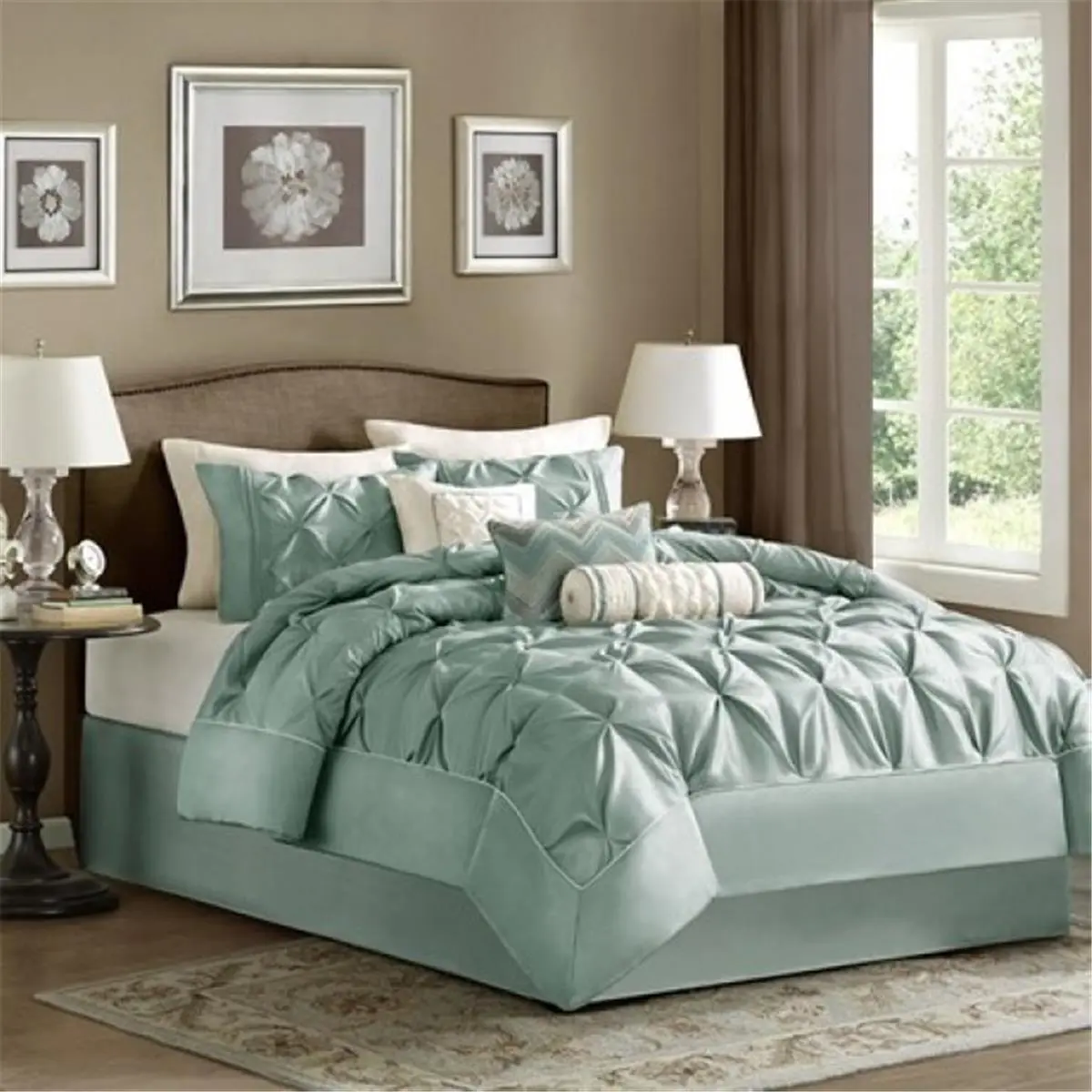 212 MAIN 7-Piece Seafoam Cal King Fabric Reptile & Amphibian Decoration Comforter Set - Madison Park Laurel, Smooth Edges, Tufted Finish, Seven-Piece