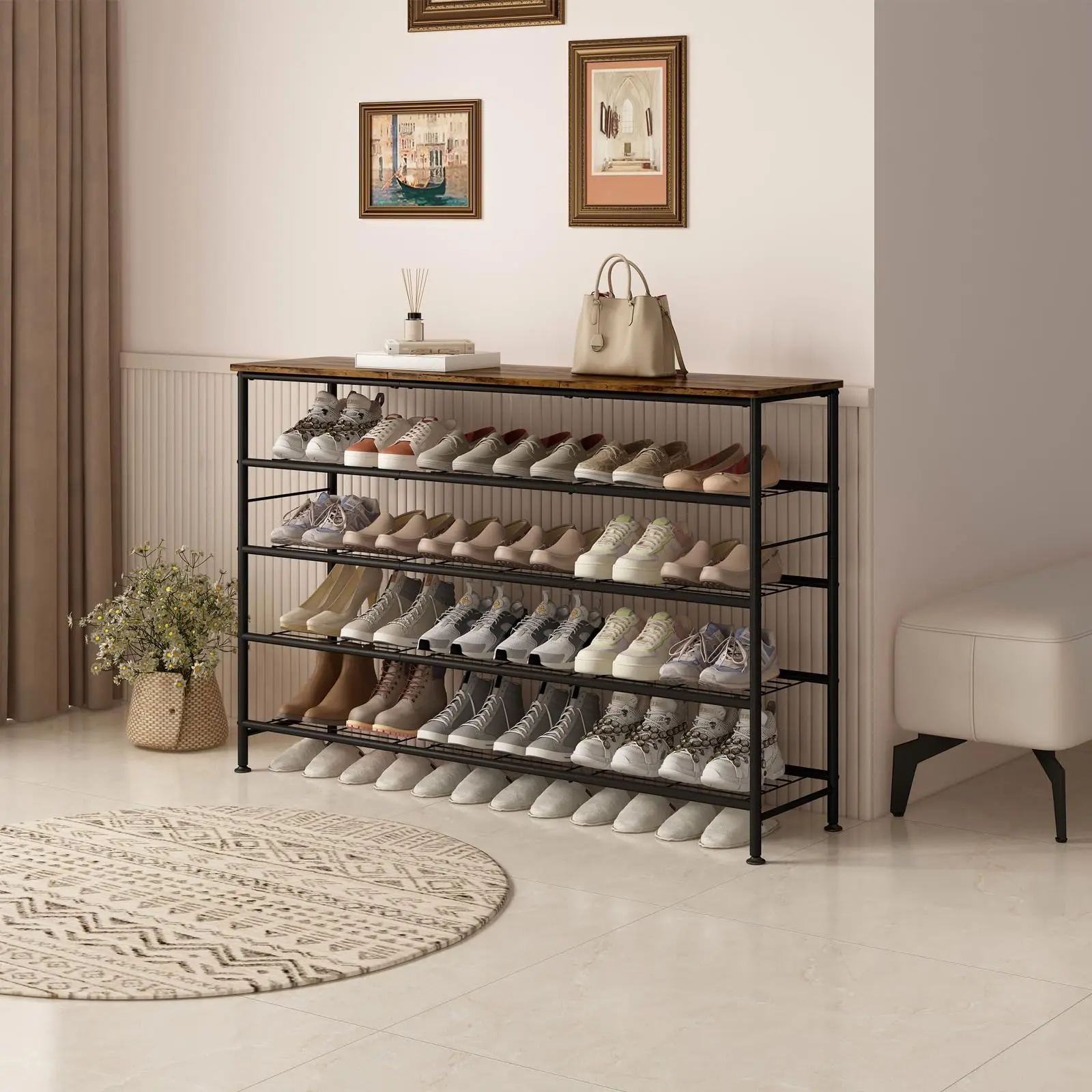 4/5-Tier Metal Shoe Holder, Freestanding Shoes Organizer for Entryway Closet Hallway, Shoe Storage Entryway, Footwear Storage Solution