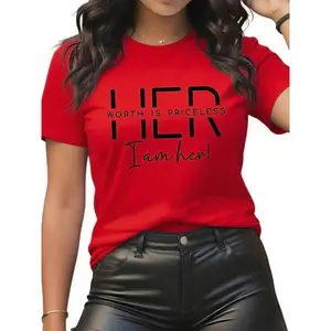Women's 100% Cotton Basic Letter Graphic Tee - Smooth Fabric, Round Crew Neck, Short Sleeve, Casual Fit, Summer Daily Wear Top