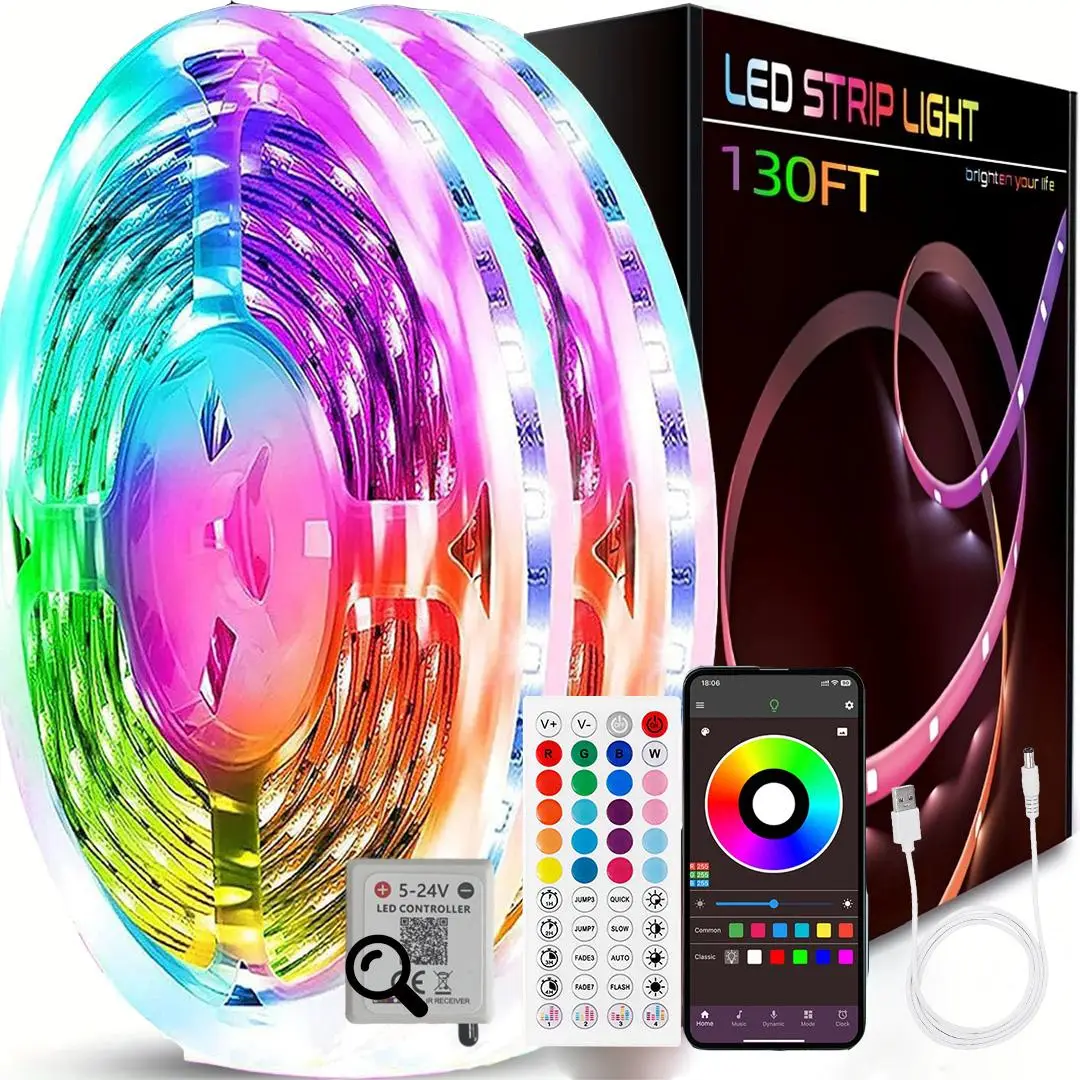Smart LED Lights Strip, RGB Color Changing Light Strip with Remote & APP Control, Dimmable LED Lights Strip for Bedroom, Home, Party Decoration, Livin