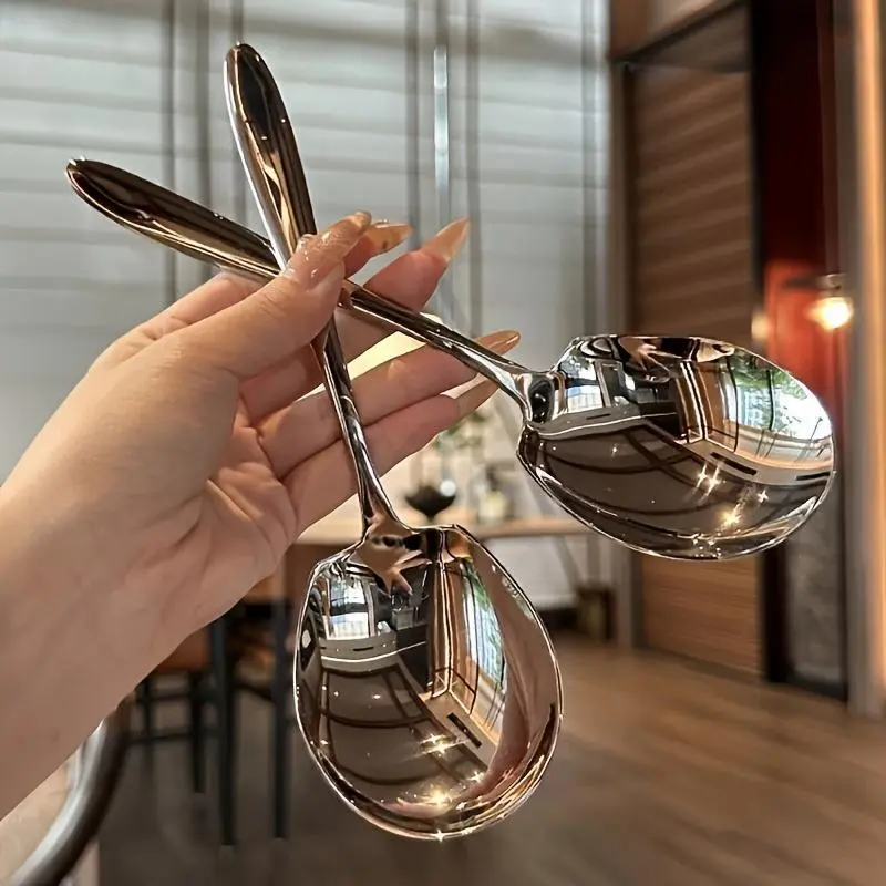 Stainless Steel Serving Spoon, 2 Counts Modern Durable Long Handle Wide Spoon, Kitchen Utensils, Kitchenware for Home, Hotel, Canteen and Restaurant, Spoons Set