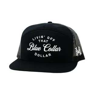 Blue Collar Worker Trucker Hat - Livin' Off That Blue Collar Dollar Mesh Snapback Cap - High Quality 7-Panel Structured Baseball Hat - Perfect Gift for Mechanics, Laborers, and Trade Professionals