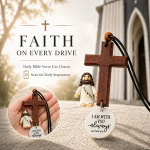 Daily Bible Verse Rearview Mirror Cross Ornament – Daily Scripture Car Charm Hanging Cross for Car with “I Am with You Always” Medallion，Cross for Car Mirror Hanging Christian Gifts for Men, Women - Scan Phone for Daily Bible Verse