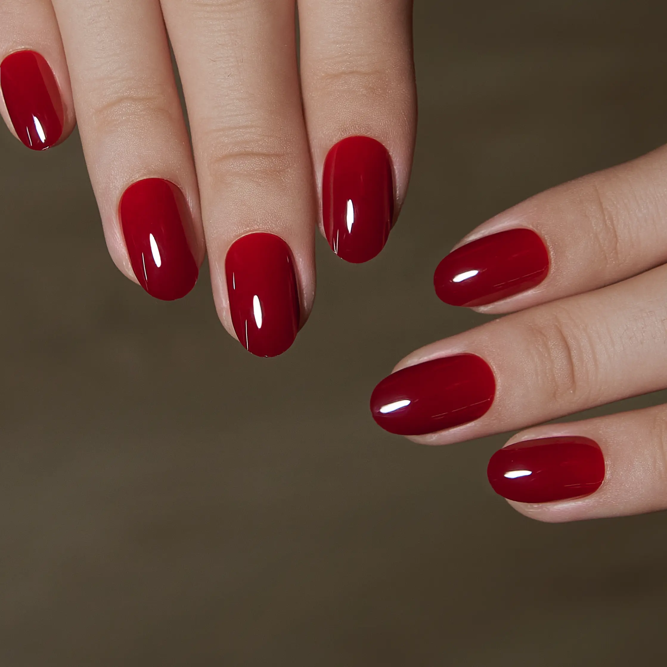 Curvlife short oval Fake Nails solid red glossy shiny for winter 2 Week Wear Damage Free