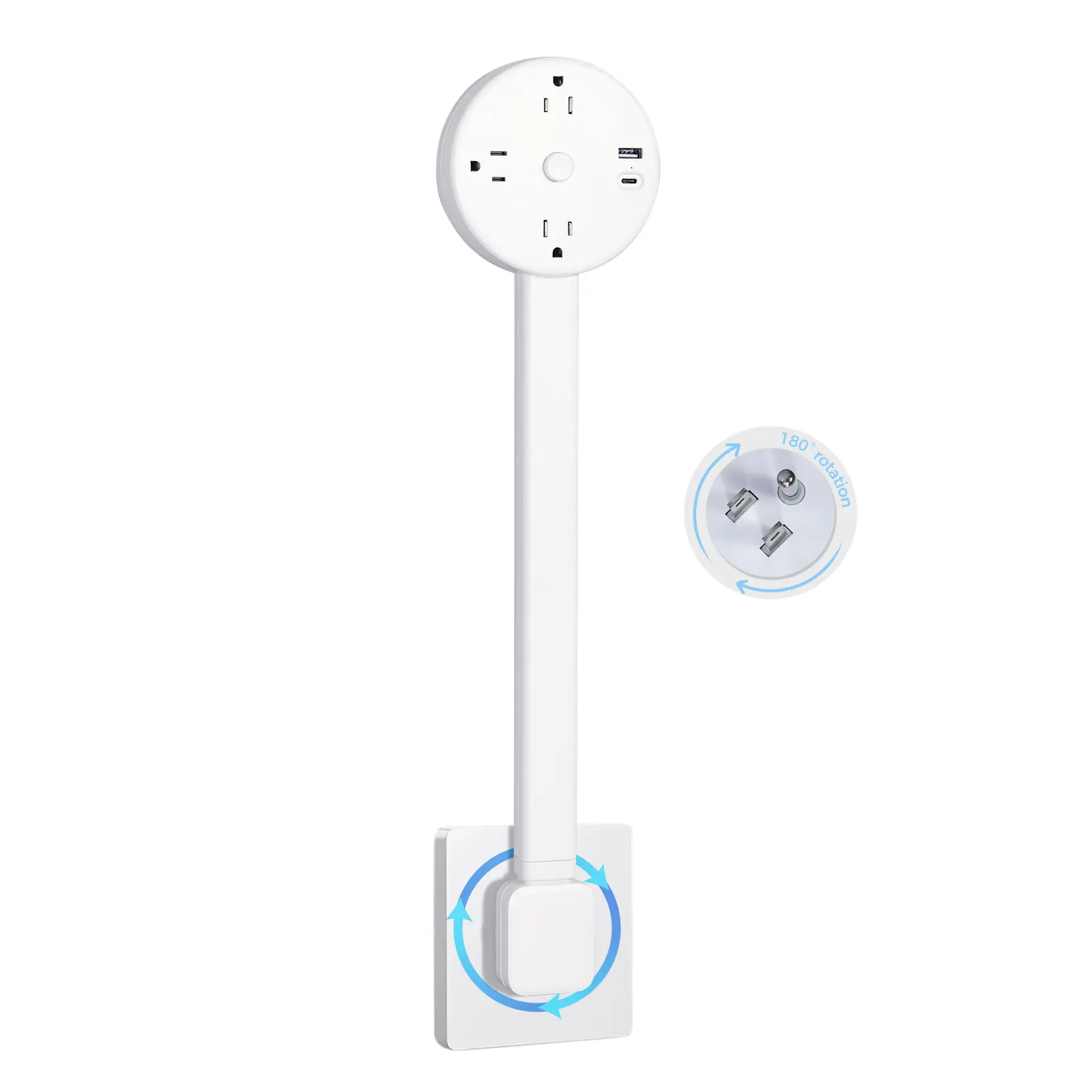 orimetre Electrical Outlet Extender. Access Hard-to-Reach Outlets! Features USB-A, USB-C, and 2 AC Outlets, Extends 22"-34", Rotates 180°. Use Behind Couches, Nightstands, Desks, and More.