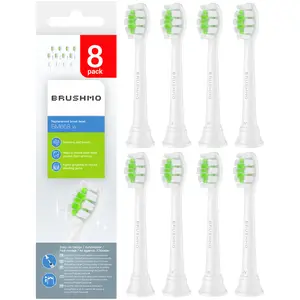 Brushmo Replacement Toothbrush Heads Compatible with Philips Sonicare DiamondClean HX6062/65, White, 8 Pack Sonicare-Compatible Toothbrush