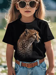 Individualistic round-neck short-sleeved shirts for Boy and girl 🔥   Leopard Cheetah Tiger Leopard Face Lion Cat Funny Aesthetic Graphic Kid T-Shirt Popular Kid T Shirts Trendy Cool Tees Tops for Kid