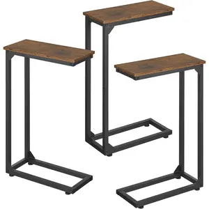 C Shaped End Table, Couch Table That Slide Under, Small Side Table for Couch, Sofa and Bed, TV Trays Set of 2 for Small Space, Living Room, Bedroom, Bedside, Rustic Brown HKET1003-3BR