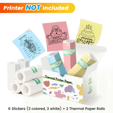 [M2] Adhesive Refill Pack for XenGro Mini Portable Thermal Printers, 8 Rolls 57x350mm BPA-Free Fade-Resistant Labels, 3 Colored+5 White Only Paper, No Extra Setup Needed (Study, Office Use) #Techvibes