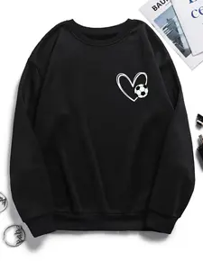Women's Heart & Letter Print Crew Neck Sweatshirt, Casual Drop Shoulder Long Sleeve Pullover, Women's Fall & Winter Clothes for Daily Wear