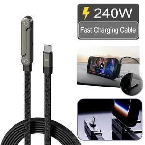 240W USB-C Cable with Built-in Phone Stand, 5ft Heavy-Duty Zinc Alloy Fast Charger for iPhone 17/16/15 Pro Max, MacBook Pro, iPad & Gaming