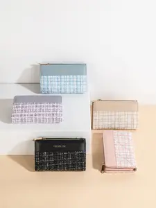 Fashion Plaid Splicing Wallet for Women with Gold Foil Accents, Zipper Closure Design, Large Capacity Multi-Card and Coin Purse