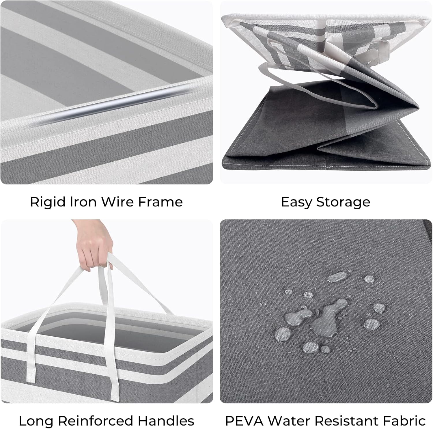 2 Pack Large Laundry Baskets, Waterproof, Freestanding Laundry Hampers, Collapsible Clothes Hamper with Reinforced Handles in Laundry Room, College Dorm, Bathroom, Bedroom