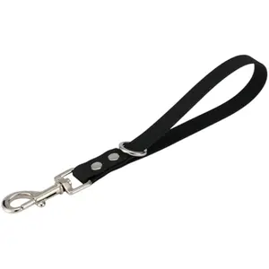 Poodle Shot Leash- 9 Inch Dogs Lead Grab Tab Heavy Duty Waterproof PVC Dog Training Traffic Leashes for Safety Control Behavior Correction Hiking Backup & All Breeds (Black, 9'')