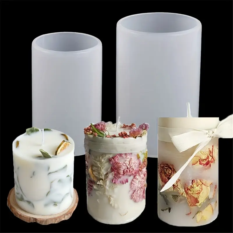 2pcs Elegant Cylindrical Silicone Candle Mold - Ideal for DIY Home Decor, Floral & Marble Designs, Perfect for Creating Unique Candle Arrangements, Candle Making Mold | Floral Patterns | Durable Silicone Mold, Candle Decor