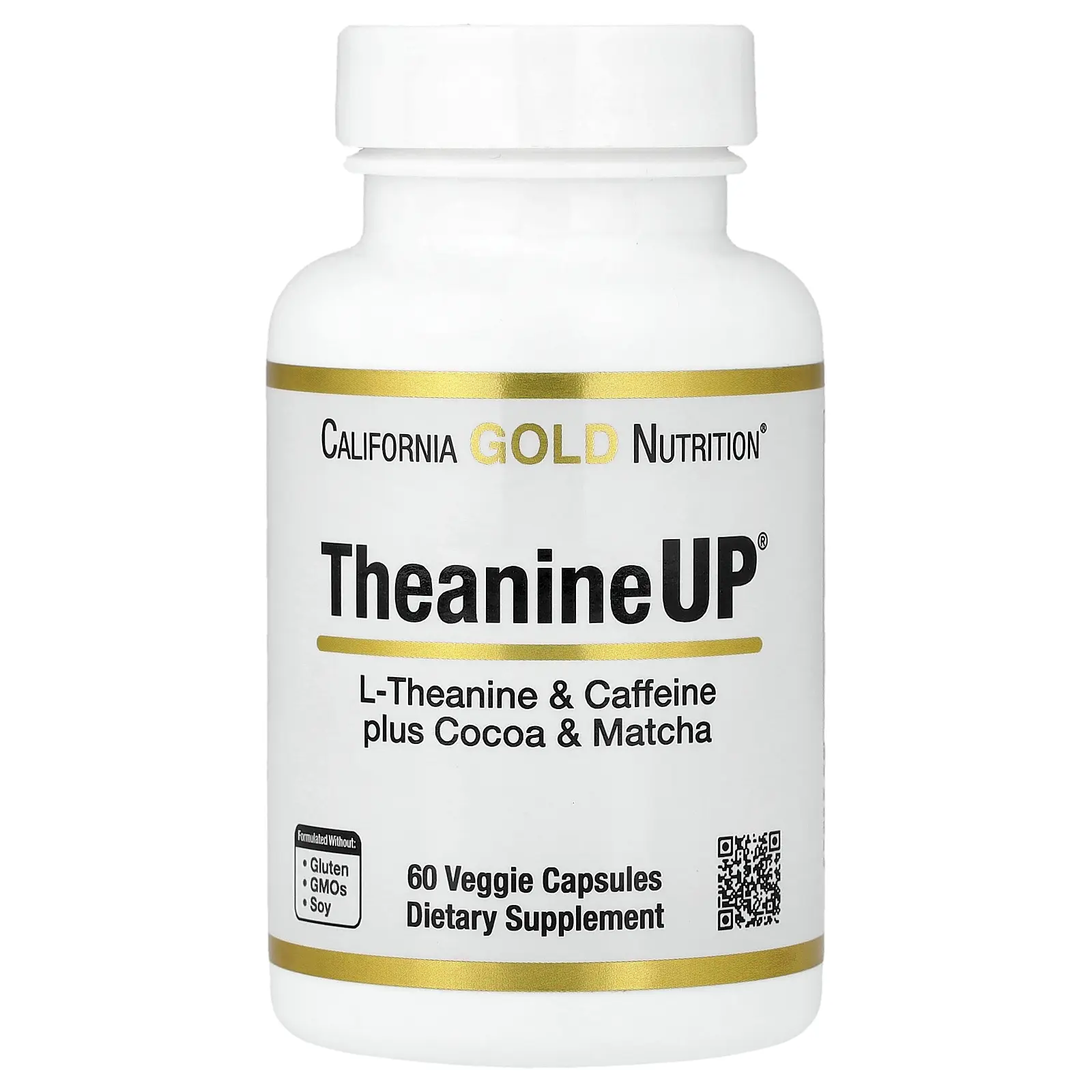 California Gold Nutrition TheanineUP®, L-Theanine & Caffeine Plus Cocoa and Matcha, 60 Veggie Capsules
