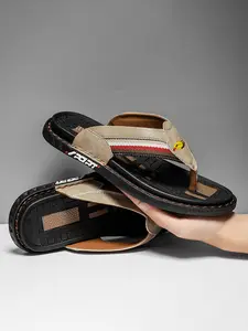 Men's Vintage Casual Solid Color Beach Slippers, Lightweight Anti-Slip Breathable Comfort Sandals, Summer Travel Outdoor Commute Shoes