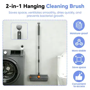 360° Rotating Extendable Mop with Hidden Dirt Clamp, 2-in-1 Water Wiping Cleaning Brush, Adjustable Long Handle, Multi-Purpose Cleaner for Bathroom Floors and Glass, Efficient Household Cleaning Tool