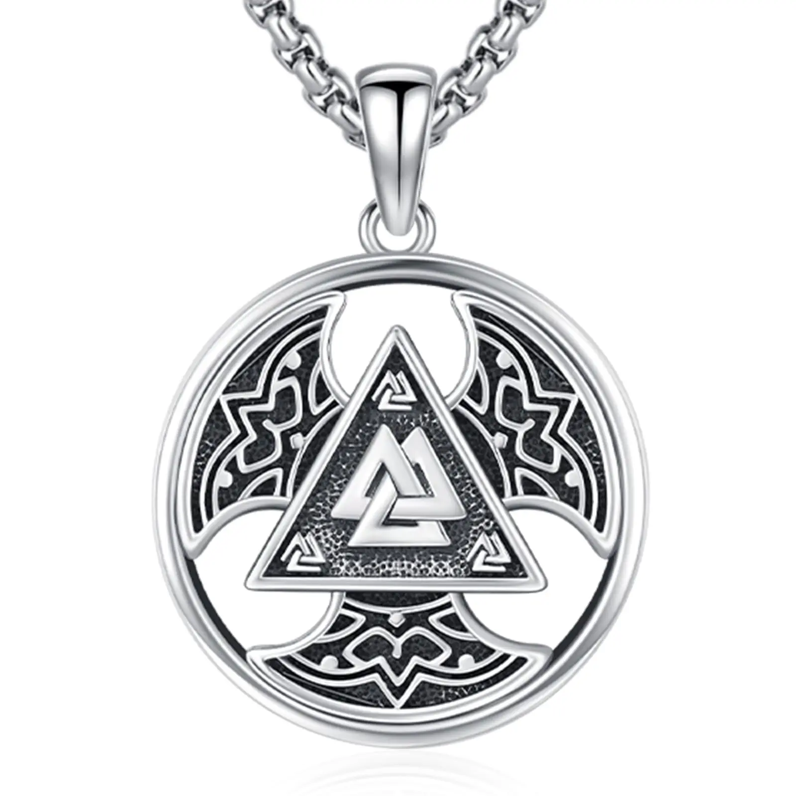 DRINSPER 925 Sterling Tarnish-Free Silver Viking Walnut Pendant Necklace, Casual Pagan Jewelry with Chain, Symbolizing Warrior Strength & Death Rebirth for Men, Sterling 925 Tarnish-Free Silver Necklaces & Pendants, Fashion Necklace, Jewellery Pendant