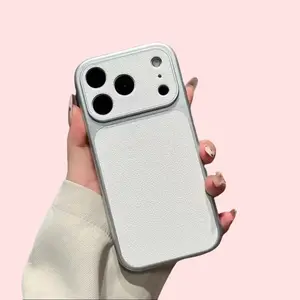 Easy White Faux Leather Texture Instant Large Window Phone Cover Case for iPhone 17 Pro max 16 15 14 13 12 11  Plus Pro 16E