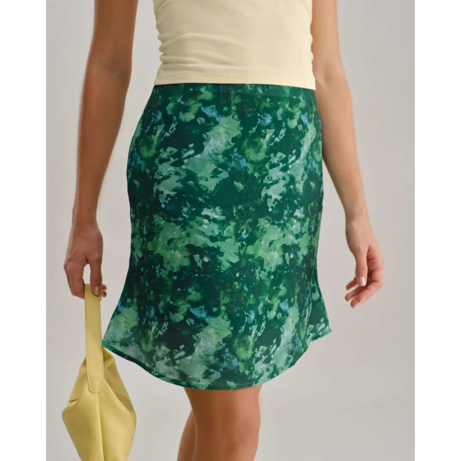 Rihoas Women's 1980s Retro High-Waist Textured Green Floral Colorblock Mermaid-Cut Polyester Skirt - Adults' Stylish Casual Daily Wear Bottoms