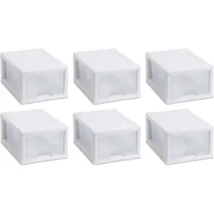 6 Quart/5.7 Liter Stacking Drawer, White Frame with Clear Drawer,(pack of 6)