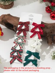 12pcs Women Christmas Bow Hair Clips Headwear, Fall & Winter New Year Cute Hair Accessories Photo Props, Random Print Party Style, Super Cute Clips