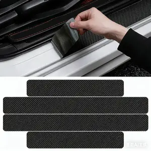 4Pcs Car Door Sill Threshold Bumper Stickers Protector Strips For Tacoma Tundra 4Runner TRD Highlande Rav4 CHR Carbon Fiber Stickers