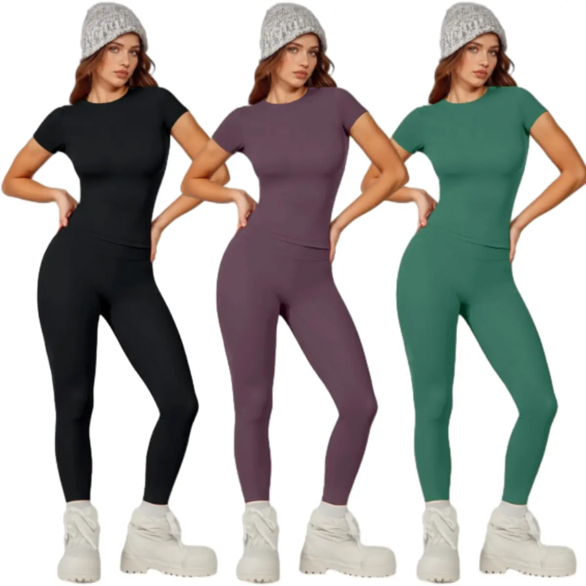 Women's Quick Drying Yoga Set Black Gym Exercise Clothing Fitted Design Activewear Thermal Lined Sports Compression Top & High Waisted Leggings