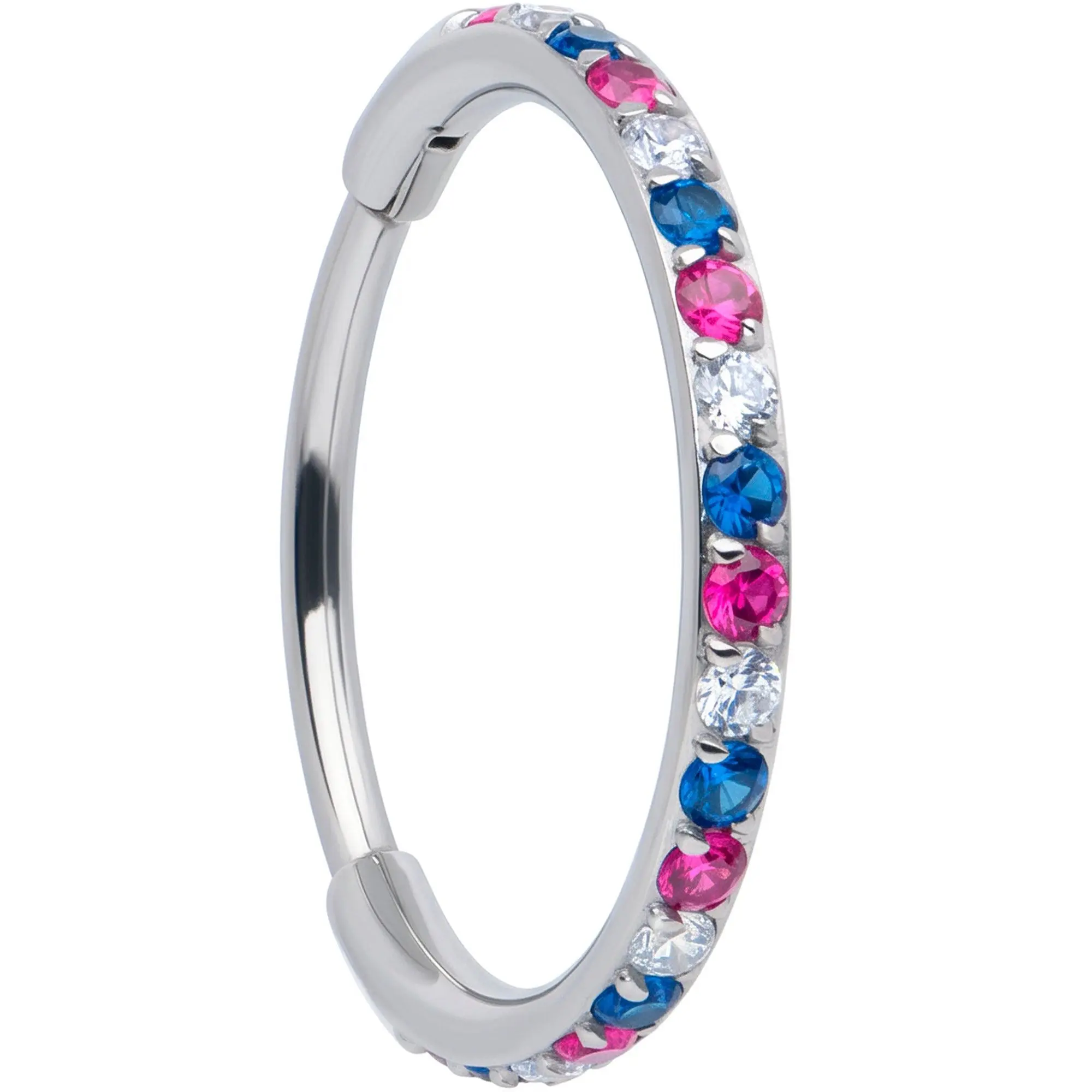 20G Micro Gem Implant Grade Titanium Hinged Nose Hoop - Patriotic CZ Nose Ring