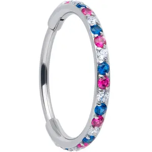 20G Micro Gem Implant Grade Titanium Hinged Nose Hoop - Patriotic CZ Nose Ring