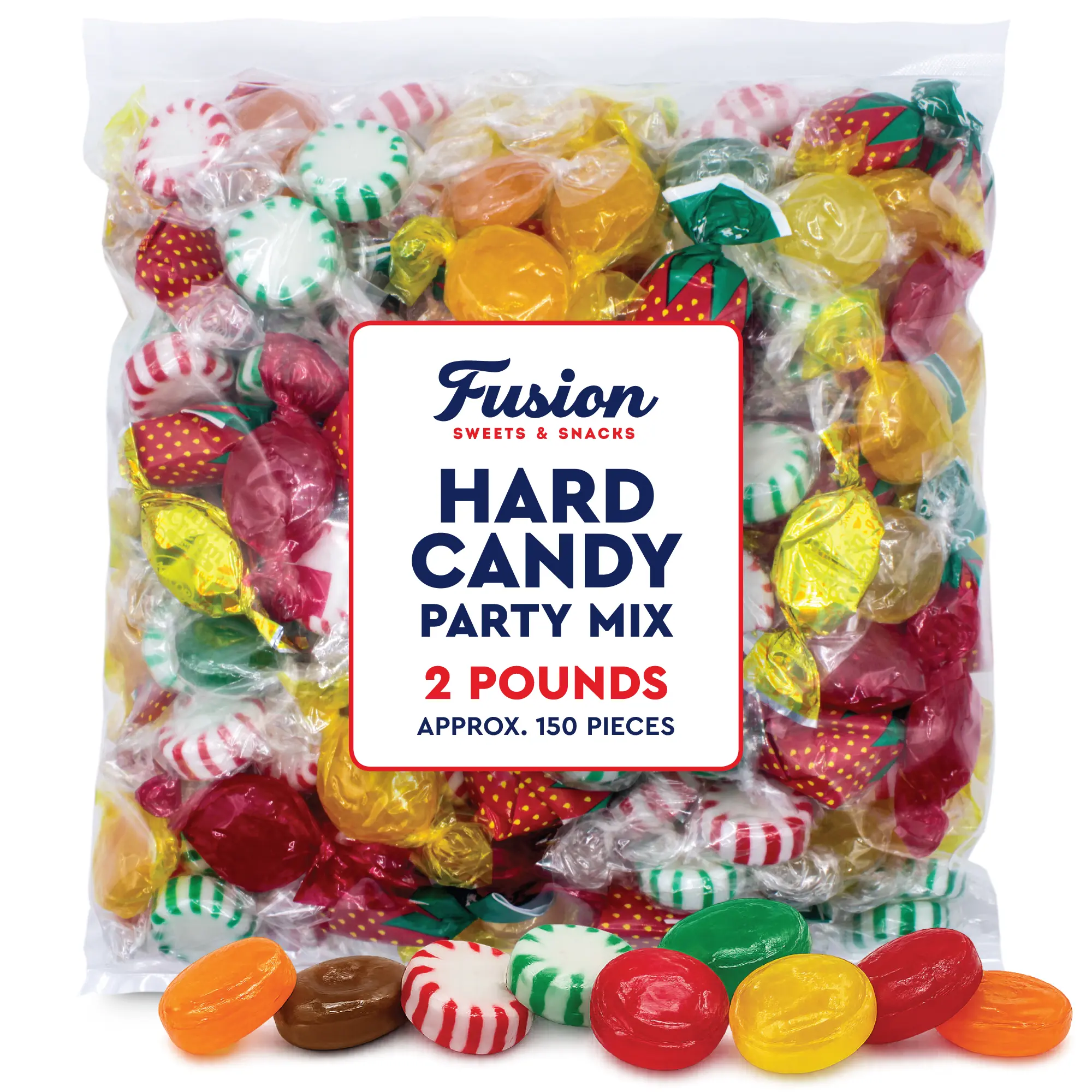 Bulk Hard Candy Assortment Snack - 2 lbs (Approx. 150 Individually Wrapped Candies), Starlight Mints, Cinnamon, Butterscotch, Fruit Flavors, Old Fashioned Sweet Invert Sugar Treat, Holiday Gift Bag Filler