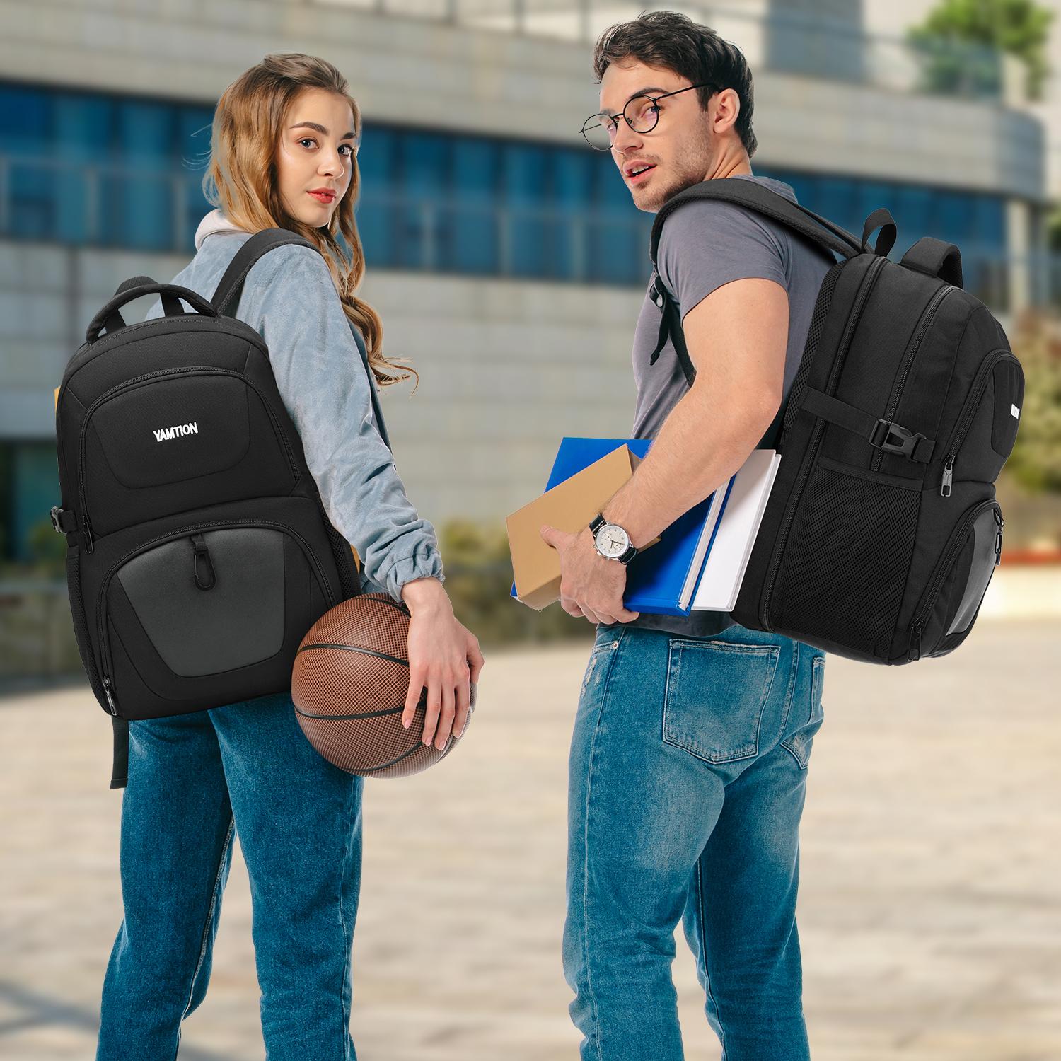 YAMTION 15 Inch Laptop Backpack, Large Capacity Backpack with USB Charging Port & Headphone Jack, Water Resistant Multi-Compartment Bookbag for Teens, College Students, Working Adults, School, Work, Office, Business Trips, Travel & Daily Commute