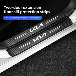 4Pcs Car Carbon Fiber Door Sill Sticker Anti-Scuff Plate Anti-Scratch Protective For KIA K5 K9 Sorento Ceed Sportage Carnival Stinger Forte Niro Cadenza Soul Cerato EV6 Stonic Cerato Telluride Proceed RIO Borrego Seltos Picanto