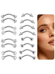 Eyebrow Piercing Jewelry 16G Stainless Steel Barbell Curved Eyebrow Rings Vertical Labret Lip Jewelry Tragus Helix Rook Daith Earrings for Women Men Silver Gold Plated 6mm/8mm/10mm/12mm