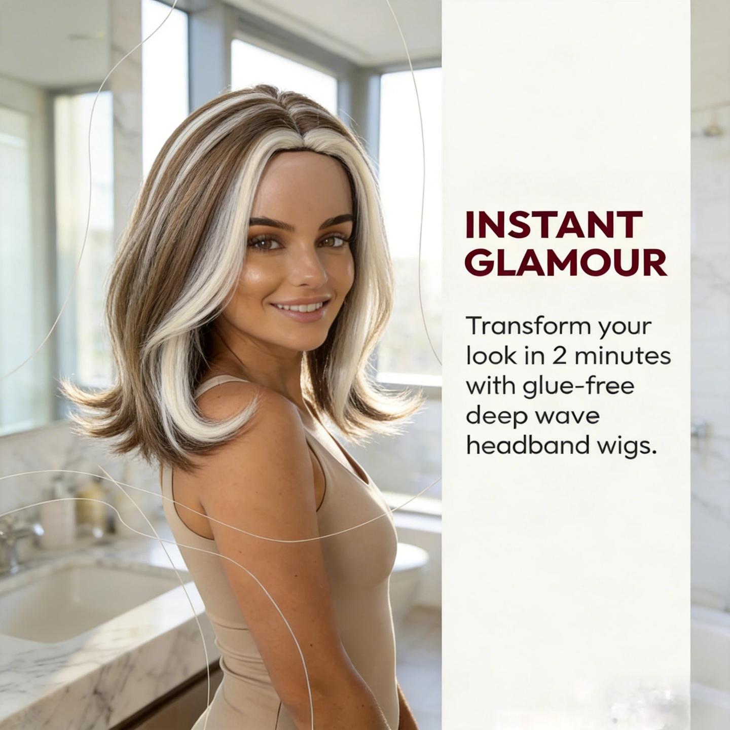 Piano-Color Wig — Women's Light Brown Wig with White Highlights, 19 Inches — Suitable for Daily Wear and Parties