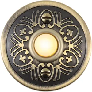 Vintage Lighted Doorbell Push Button 2.2inch Bronze Round LED Door Bell Switch Wall Mounted Wired Universal Hardware for Garage Front Doors Easy Installation Light Yellow Light