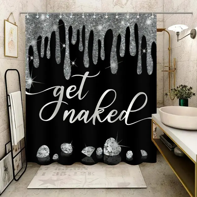 Glitter Rhinestone Pattern Shower Curtain, Waterproof Bathroom Curtain with 12pcs Hooks, Bathroom Decor Supplies for Home, Hotel, Apartment, Dorm, Spa