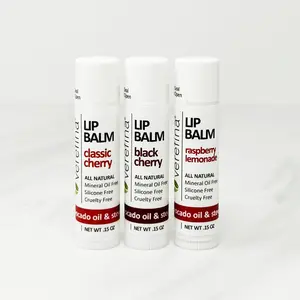 Verefina Cherry Berry Lip Balm Trio with Avocado & Jojoba Oils and Vitamin E for Daily Moisturizing Lip Care