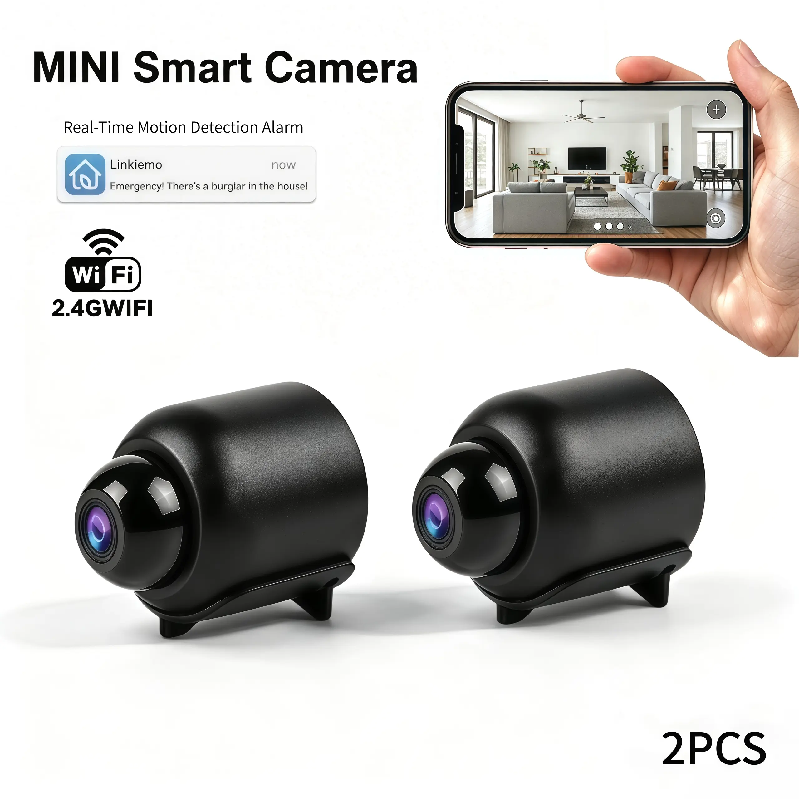 2 Pack Plug-in Mini 1080P Wi-Fi Indoor Security Camera, 2.4G Wireless Home Monitoring Device, Night Vision, Motion Alert, Audio Recording, Remote App Control, SD Card Storage, Baby Nanny Monitor, Pet Camera, Indoor Surveillance for Apartment and Home