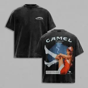 Men's Pinup Graphic T-Shirt in Vintage Acid Wash, Distressed Cotton Fabric, Oversized Fit for Casual & Fitness Wear