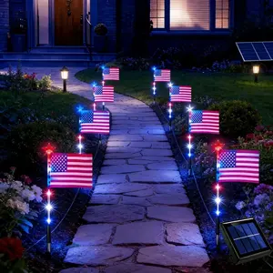 1 set of Independence Day holiday LED solar lights - ground mounted decorative lights, courtyard outdoor holiday decoration - waterproof atmosphere lights - [solar ground mounted 1 trailer 8]
