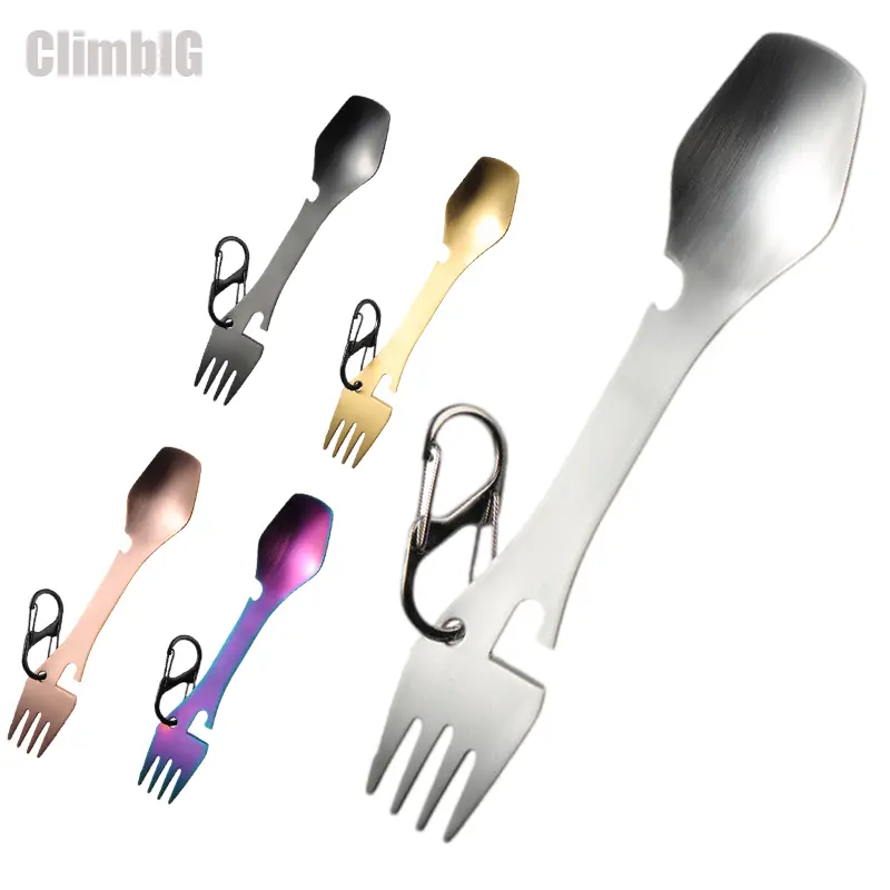 5-in-1 Detachable Camping Spork Set - Multifunctional Stainless Steel Cutlery with Spoon Fork Knife Bottle Opener Portable EDC Gear for Hiking Backpacking