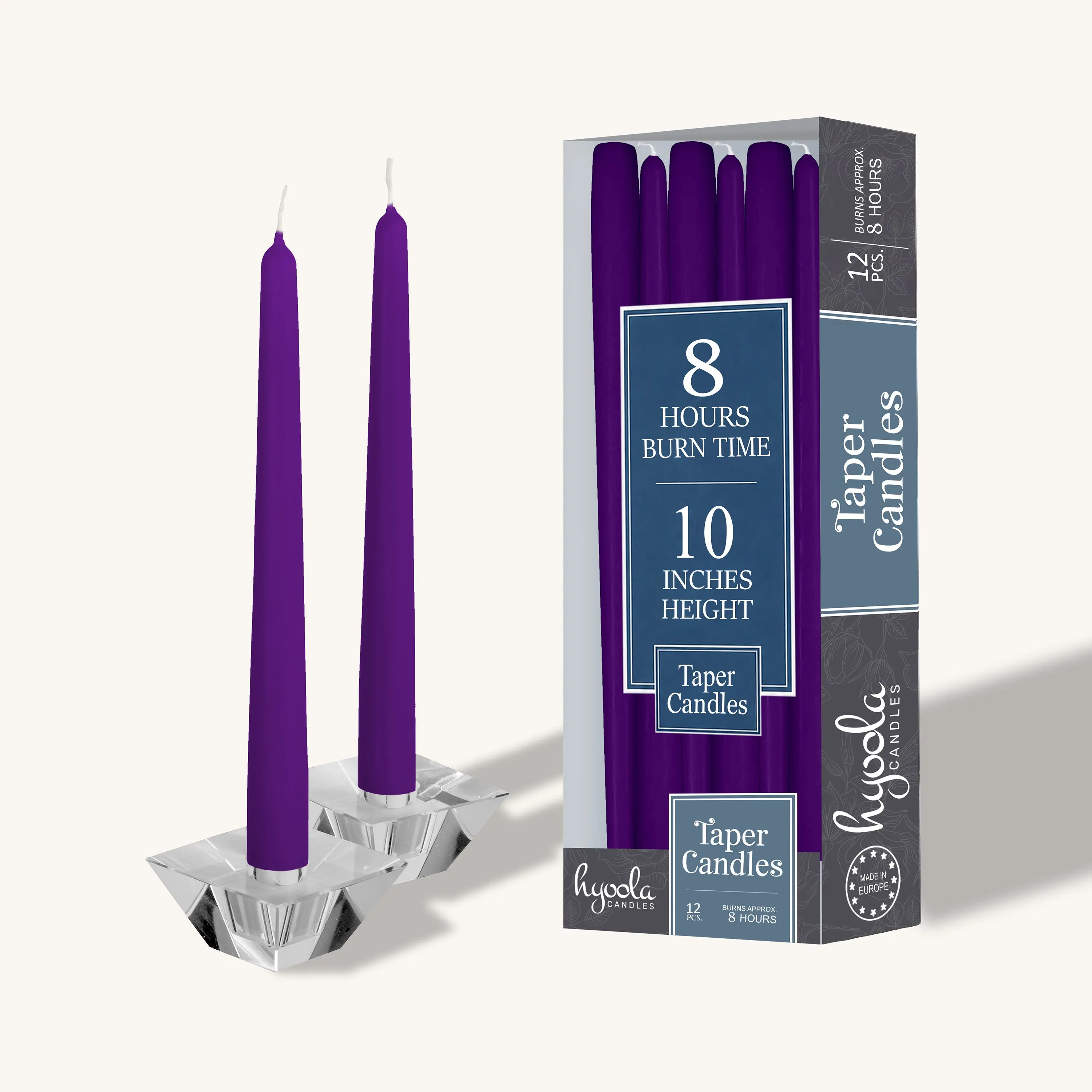 Unscented Purple Taper Candles - 10 in - 12 Pack, Home Decor for Lighting Up Your Space, Light Up Your Space