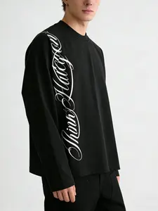 Tiktok Minimalist Men's Long Sleeve Shirt, Bottom Handwriting, Loose Short Fit, Perfect for Daily, Trendy Design