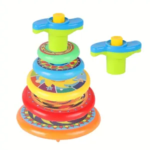5-Layer Stackable Spinning Tops Toy with 2 Launchers - Colorful Plastic Battle & Relax Game for Youngsters - No Batteries Needed - Perfect Birthday Gift for Boys & Girls, Multiplayer Game |   Playful Pattern |   Easy Grip Launcher, Toys