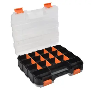 Tool Storage Box, Small Parts Organizer, Multi-Compartment Dual-Sided Hardware Box, Detachable Plastic Dividers, Portable Handle, Transparent Lid, Toolbox Storage Box