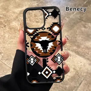 Magnetic Phone case for iPhone 15 16 14 Pro Max 13 12 11 XR XS Plus E Retro Western Cowboy Pattern Non-Yellowing Shockproof Soft Silicone Transparent Acrylic Cover Supports Wireless Charging