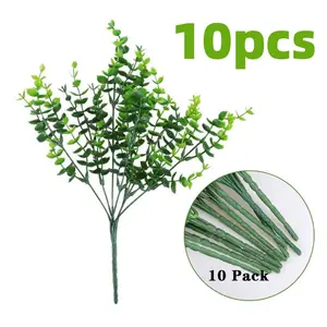 summer flower 10 Pack Artificial Boxwood Stems for Outdoors Unfading in The Sun Plastic Faux Plants Fake Foliage Shrubs Greenery for Garden Office Patio Wedding Farmhouse Indoor Decoration